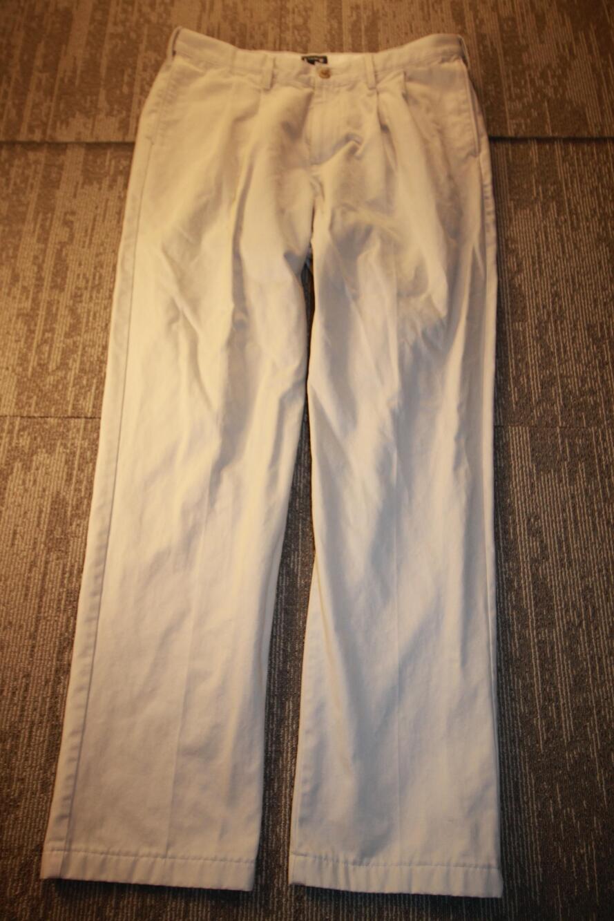 Lands' End Pants Mens 35x32 Beige Classic Fit Pleated Chino Straight Leg Casual